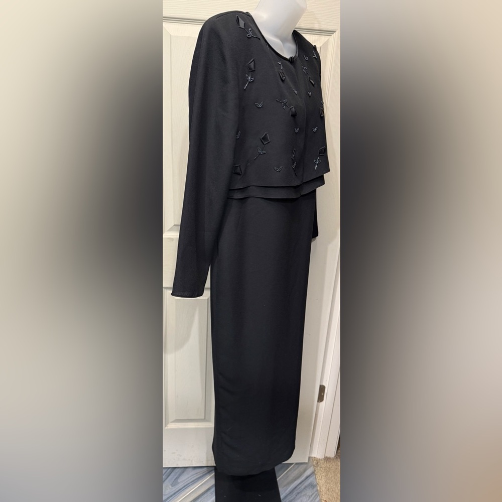 R&M Richards Classic Black Bead Embellished Formal Maxi Dress